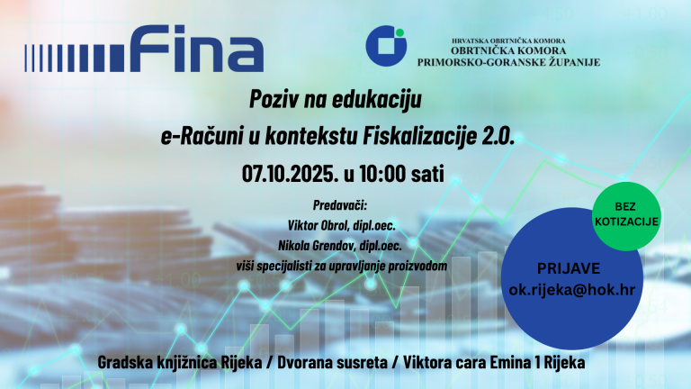 Poziv na edukaciju e-Računi u kontekstu FISKALIZACIJE 2.0.